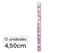 Pack 12 esferas 4-5cm rosa tubo